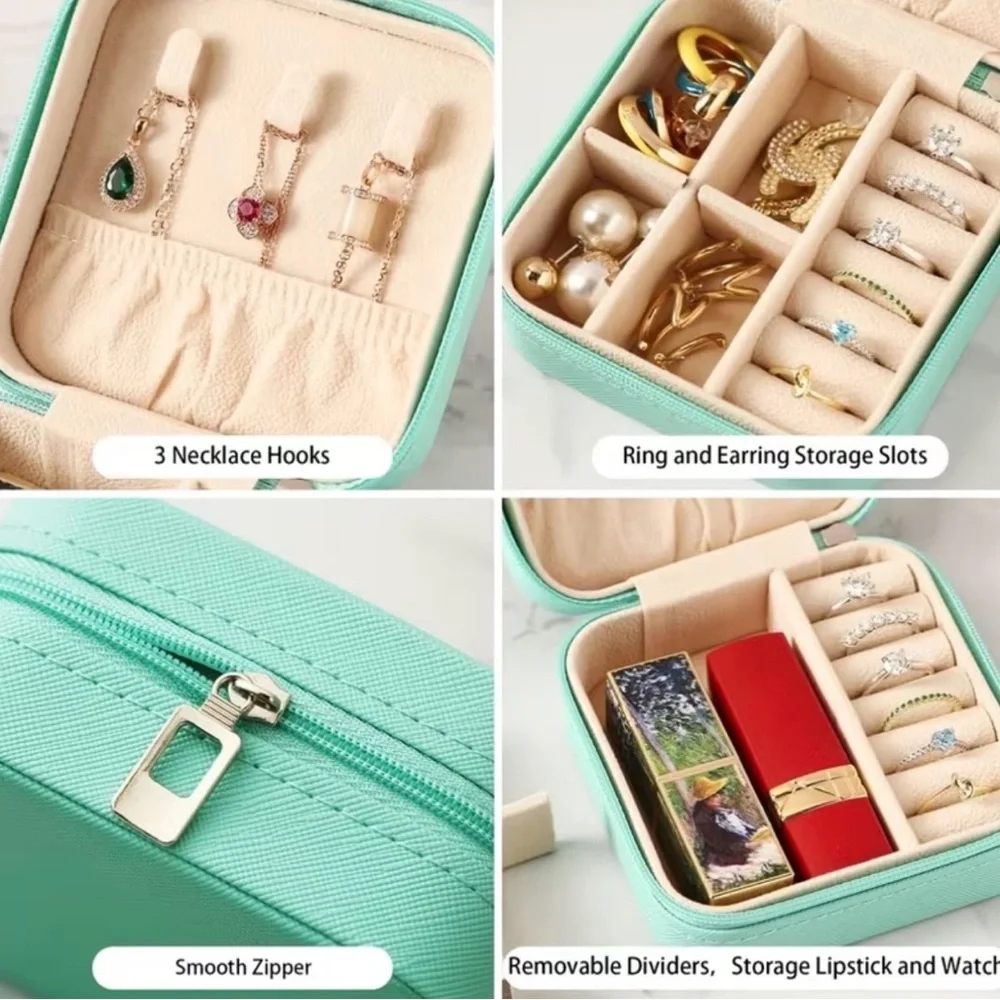 New Compact Travel Jewelry Case Ring Necklace Bracelet Storage - Tiffany Blue